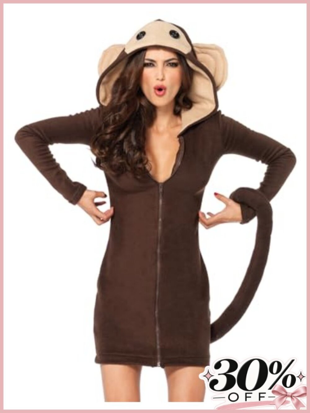 Cozy Monkey Fleece Hooded Dress Costume with Tail